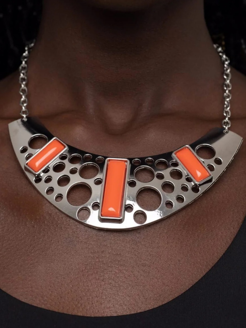 New! Real Zeal Bold Orange Statement Collar Necklace & Earrings Set